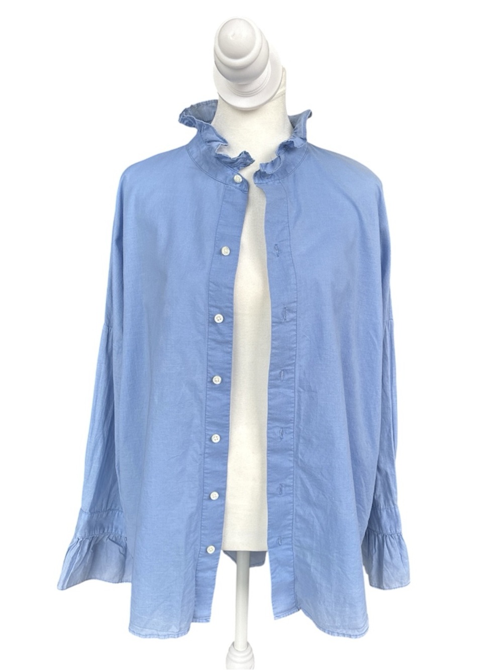 Alex Mill Blake Ruffle Shirt In Cotton Voile In Coastal Blue S - Picture 5 of 11